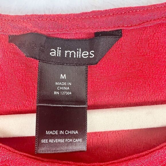 Ali Miles Textured Asymmetric Top Size Medium Pocket Lagenlook Artsy Red Stretch - Picture 4 of 5